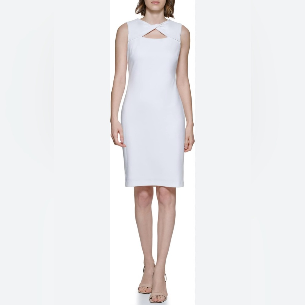 Calvin Klein NWT cream white sheath dress size 8 twist neckline